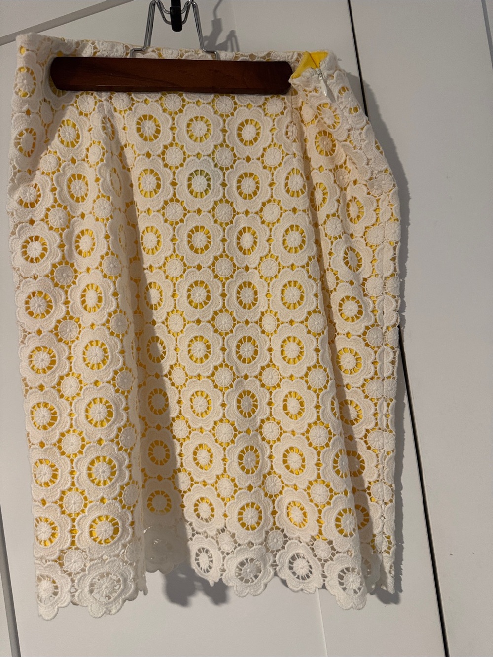 Brooks Brothers White and Yellow Crochet Midi Skirt